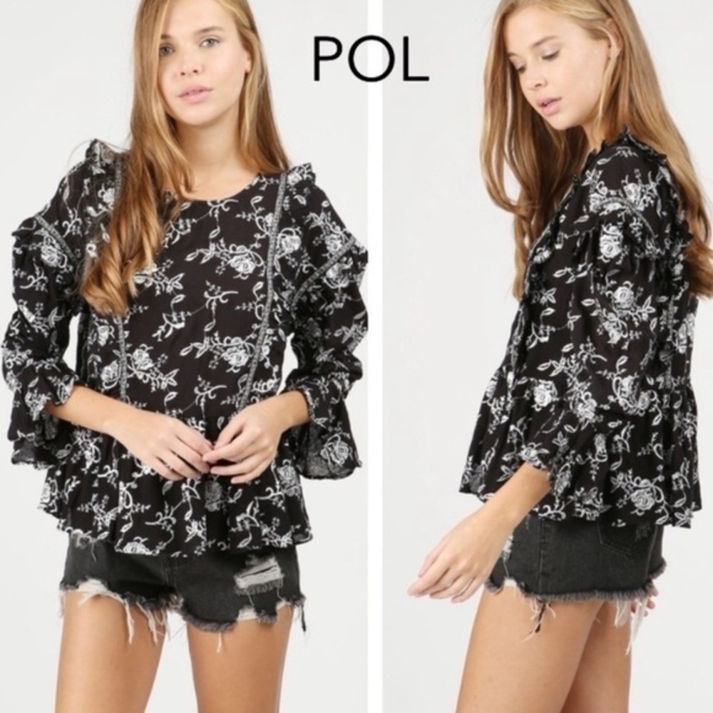 NEW POL Embroidered Frill Top